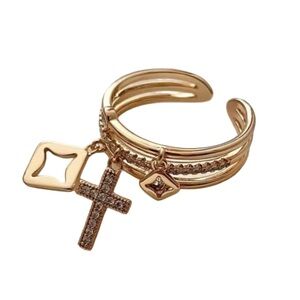 Cz Cross and Star Carm Ring Stainless Steel